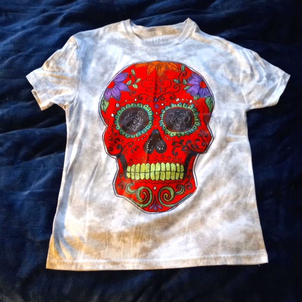 Fosforos Galileo, Womens Tie Dye Sugar Skull Tshirt, Size XS